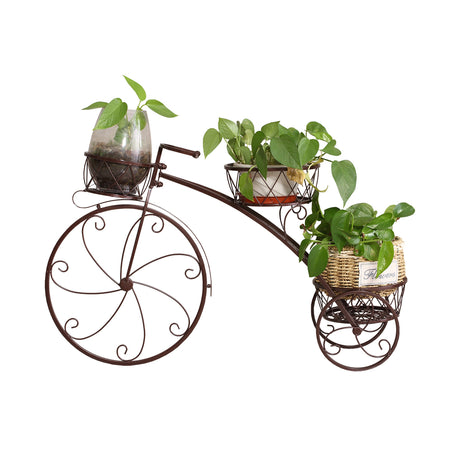 Levede Bicycle Shape Metal Plant Stand 3 Pots Flower Planter Corner Shelf Bronze