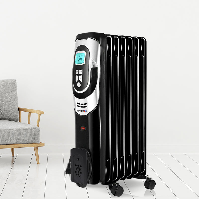 Spector 1500W Electric Portable 7 Fin Oil Heater w/24h Timer/Column/Heat/ Wheels