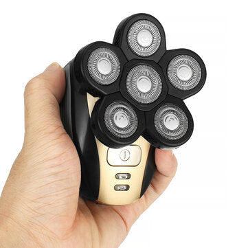 5 in 1 Power Display USB Rechargeable 6 Heads Bald Head Shaver Electric Hair Trimmer Clipper Facial Massager Cleaning Brush