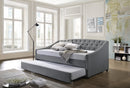 Daybed with trundle bed frame fabric upholstery - grey