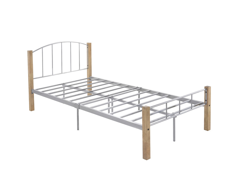 KING SINGLE bed frame w/ solidwood post in Natural + Silver