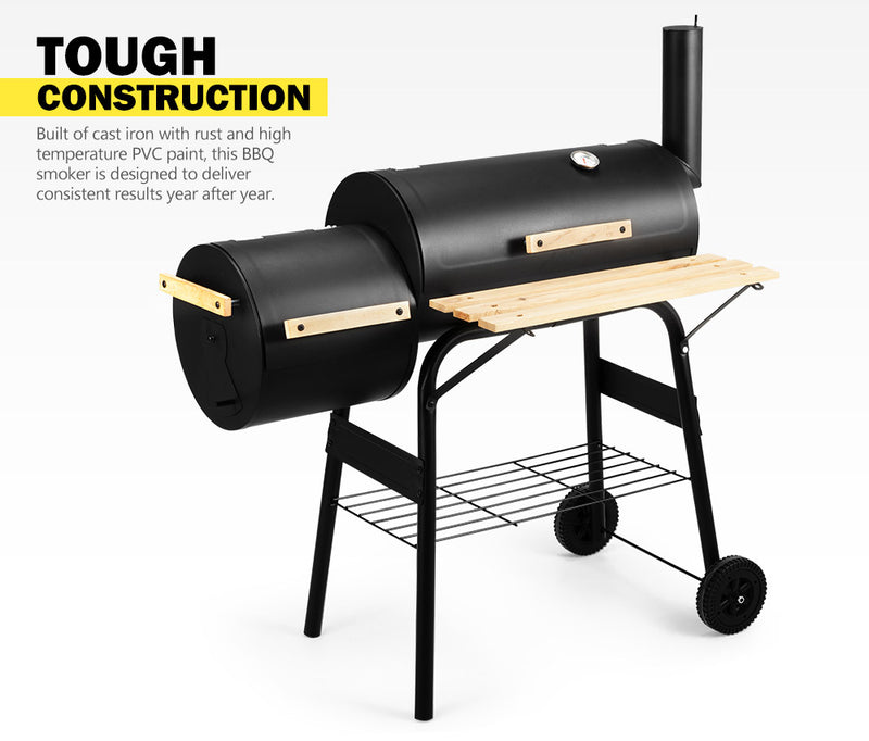 2 in 1 BBQ Smoker Charcoal Grill Roaster Portable Offset Camping Outdoor Barbecue