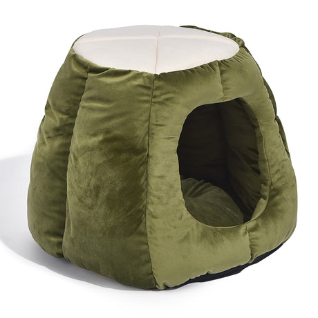 Pet Bed Cat Beds Bedding Castle Igloo Round Nest Comfy Kennel Cave Green M