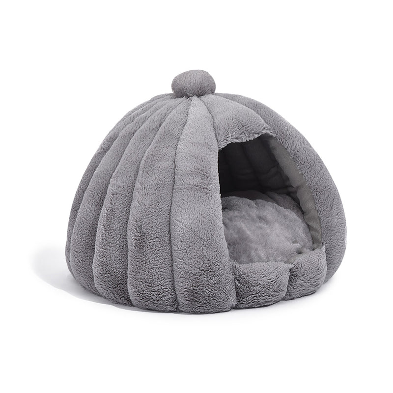 Pet Bed Comfy Kennel Cave Cat Dog Beds Bedding Castle Igloo Nest Grey M