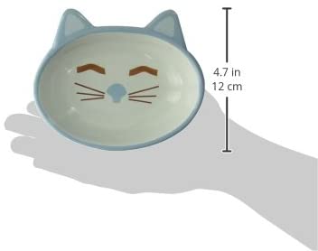 PetRageous 81026 Here Kitty Cat Bowl- Oval Blue 13cm, Blue, 5.5"/5.3 oz.