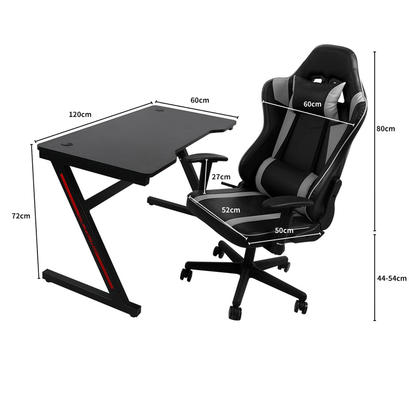 Gaming Chair Desk Computer Gear Set Racing Desk Office Laptop Chair Study Home Z shaped Desk Silver Chair