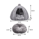 Pet Bed Comfy Kennel Cave Cat Dog Beds Bedding Castle Igloo Nest Grey L