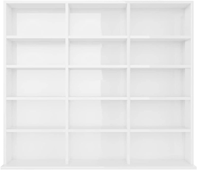 CD Cabinet Storage Rack Display Shelf Bookshelf Bookcase Stand Book Multimedia DVD Organiser Living Room Chipboard High Gloss White 102 x 23 x 89,5 cm High gloss white