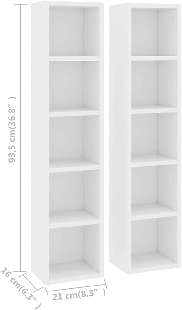 2X CD Cabinets Home Office Living Room Media Display Shelf Storage Cabinet Bookshelf Bookcase Stand Unit Rack White Chipboard