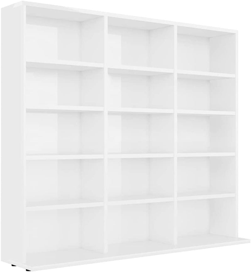 CD Cabinet Storage Rack Display Shelf Bookshelf Bookcase Stand Book Multimedia DVD Organiser Living Room Chipboard High Gloss White 102 x 23 x 89,5 cm High gloss white