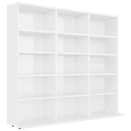 CD Cabinet Storage Rack Display Shelf Bookshelf Bookcase Stand Book Multimedia DVD Organiser Living Room Chipboard High Gloss White 102 x 23 x 89,5 cm High gloss white