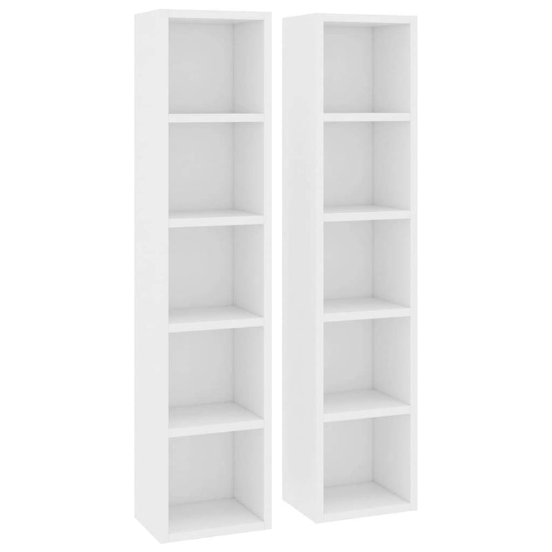 2X CD Cabinets Home Office Living Room Media Display Shelf Storage Cabinet Bookshelf Bookcase Stand Unit Rack White Chipboard