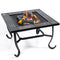 30" 3in1 Garden Steel Fire Pit Brazier Square With Tile Table BBQ Outdoor Event