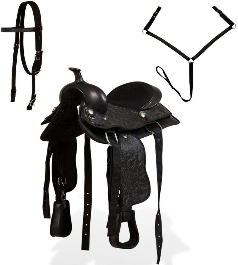 Western Saddle Headstall & Breast Collar Leather Brown/Black Multi Sizes