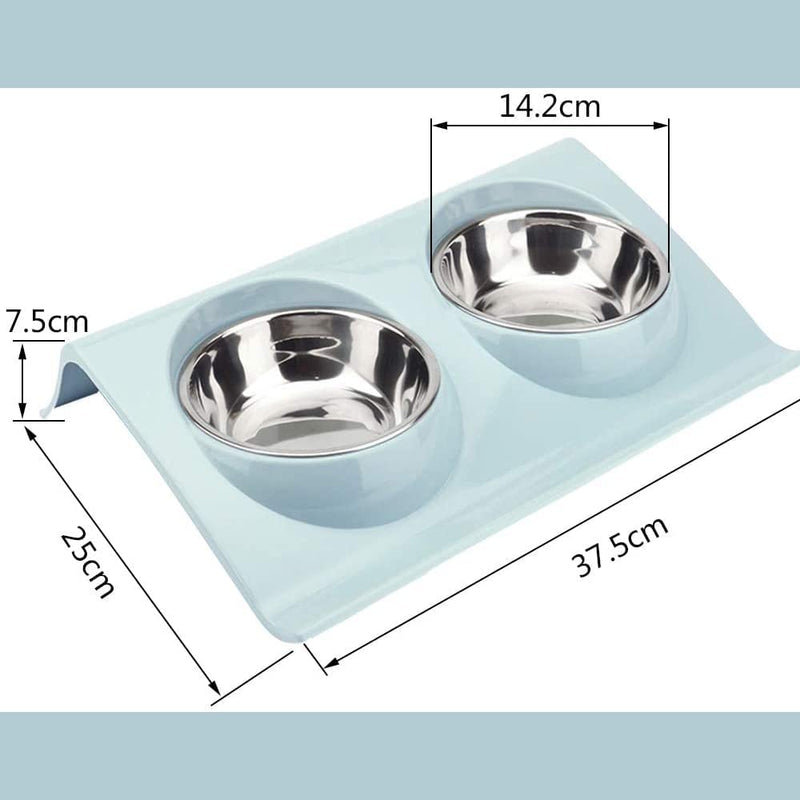 Cat Bowl Cat Food Bowl, Non-Spill Raised Cat Bowl Feeder, Double Stainless Steel Dog Bowsl, Removable / 15° Tilt Design / Easy to Clean Gift for Pet Cats and Puppies Blue