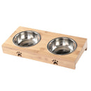 Raised Pet Bowls for Cats and Small Dogs, Bamboo Elevated Dog Cat Food and Water Bowls Stand Feeder with 2 Stainless Steel Bowls