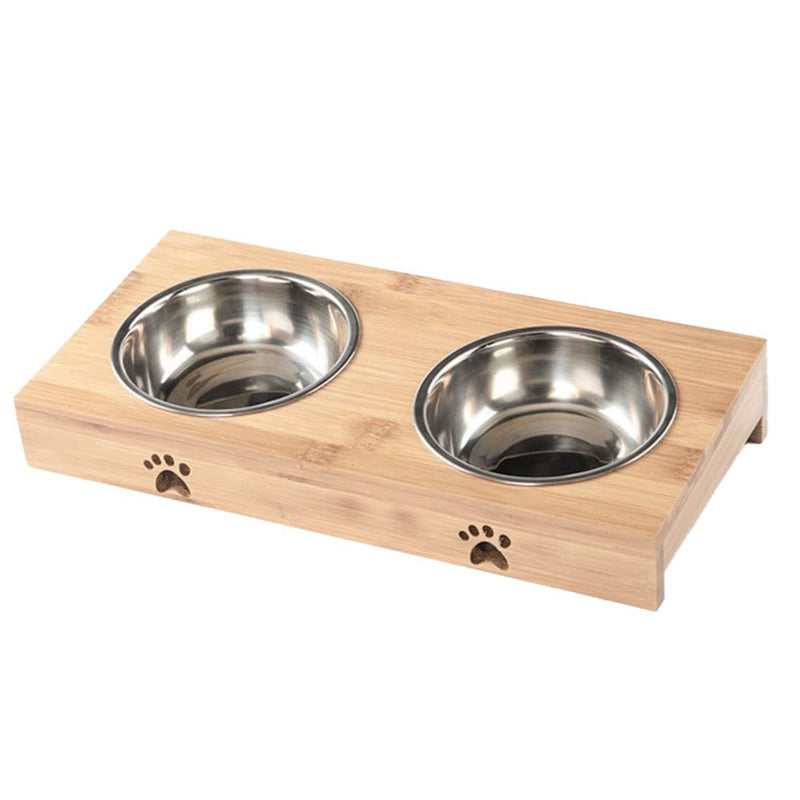 Raised Pet Bowls for Cats and Small Dogs, Bamboo Elevated Dog Cat Food and Water Bowls Stand Feeder with 2 Stainless Steel Bowls