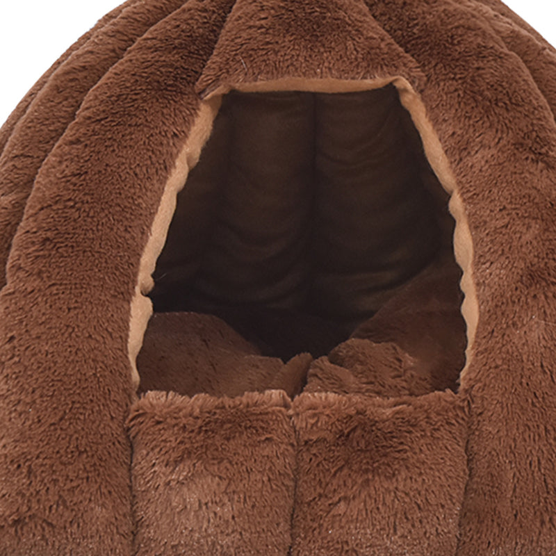 Pet Bed Comfy Kennel Cave Cat Dog Beds Bedding Castle Igloo Nest Brown M