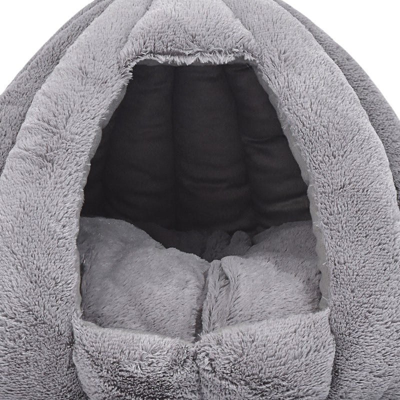 Pet Bed Comfy Kennel Cave Cat Dog Beds Bedding Castle Igloo Nest Grey M