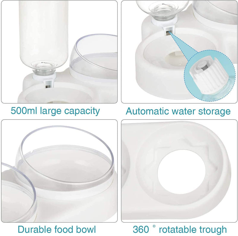 auvstar Tilted Cat Bowls Cat Water Bowl,3in1 Cat Wet and dry food bowl Set,Pet Feeding Plastic Bowl,Pets Cats Dogs Automatic Waterer and Food Feeder,15° Anti Vomiting Elevated Cat Bowls Tilted (White)