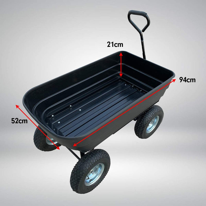 Kartrite Garden Trolley Wheel Barrow Dump Cart Hand Utility Lawn Yard Wagon Farm - 75L