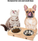 Raised Pet Bowls for Cats and Small Dogs, Bamboo Elevated Dog Cat Food and Water Bowls Stand Feeder with 2 Stainless Steel Bowls