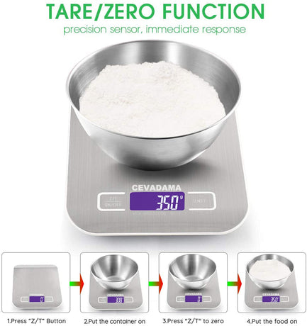 USB Rechargeable Baking Digital Scales 10kg/1g, Kitchen Scale for Food Cooking Coffee, Stainless Steel Anti-Fingerprint with Accuracy LCD Display
