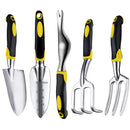 Garden Tools Set, 5 Piece Heavy Duty Aluminum Gardening Tools kit，Non-Slip Rubber Grip Gardening Tools for Man, Women (Yellow)