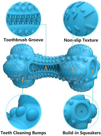 SCHITEC Dog Chew Toy for Aggressive Chewers, Tough Indestructible Natural Rubber Squeaky Dog Toys with Toothbrush for Large Medium Breed Dental Care Blue
