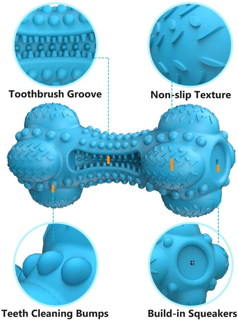 SCHITEC Dog Chew Toy for Aggressive Chewers, Tough Indestructible Natural Rubber Squeaky Dog Toys with Toothbrush for Large Medium Breed Dental Care Blue