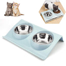 Cat Bowl Cat Food Bowl, Non-Spill Raised Cat Bowl Feeder, Double Stainless Steel Dog Bowsl, Removable / 15° Tilt Design / Easy to Clean Gift for Pet Cats and Puppies Blue