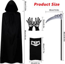 5 Pieces Grim Reaper Costume,Halloween Black Hooded Cape with Scythe, Grim Glasses, Skull Mask, Skeleton Gloves Grim Reaper Party Costumes for Halloween Party Fancy Dress