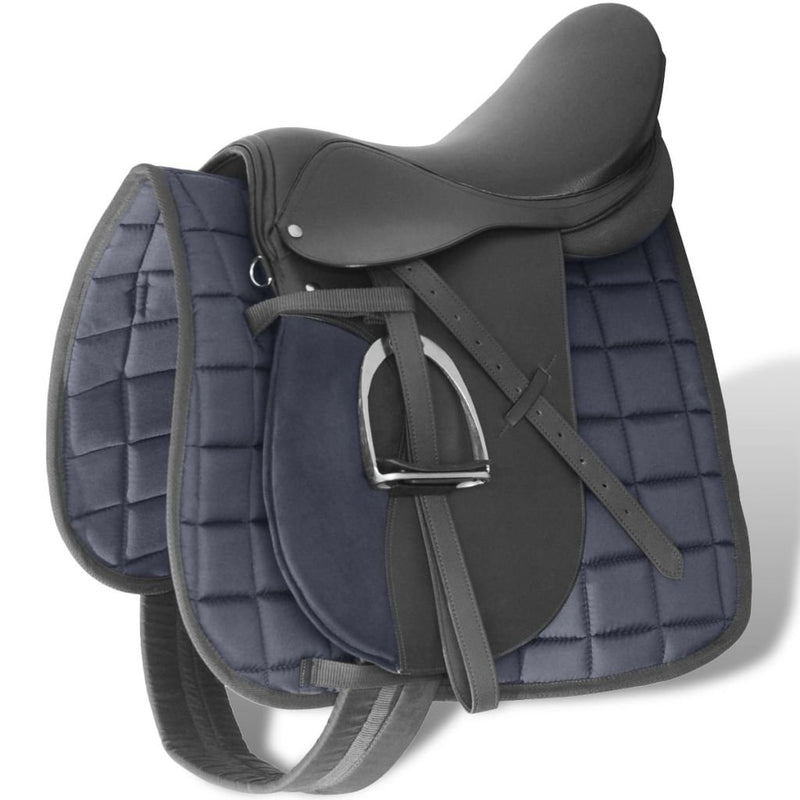 Horse Riding Saddle Set Real Leather 5-in-1 Black/Brown Multi Sizes Black 7.1” (18 cm)