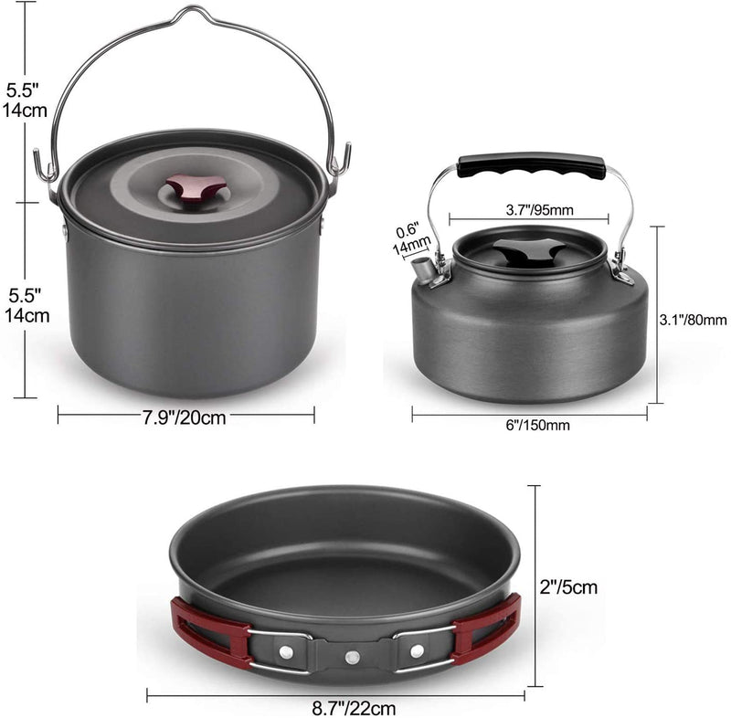 Army 22pcs Camping Cookware Mess Kit Large Size Hanging Pot Pan Kettle with Base Cook Set for 4 Cups Dishes Forks Spoons Kit for Outdoor Camping Hiking and Picnic 1 Pack 22-in-1