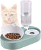 Tilted Cat Food Water Bowl,Elevated Cat Double Bowl,Angled 15°Cute Cat Feeding Bowl Set,No Spill Cat Bowl Raised Stand with Automatic Waterer Bottle,Slow Feeder Bowl for Kitten and Small Pet Dogs