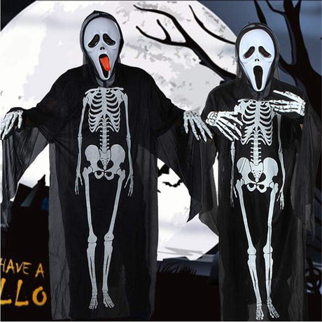 Ghost Bones Clothes for Halloween Dance Costume Party Cosplay Masquerade Skeleton Cloak Adult/Child