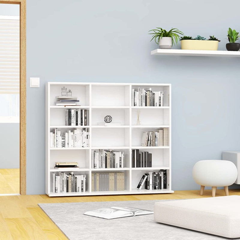 CD Cabinet Storage Rack Display Shelf Bookshelf Bookcase Stand Book Multimedia DVD Organiser Living Room Chipboard High Gloss White 102 x 23 x 89,5 cm High gloss white