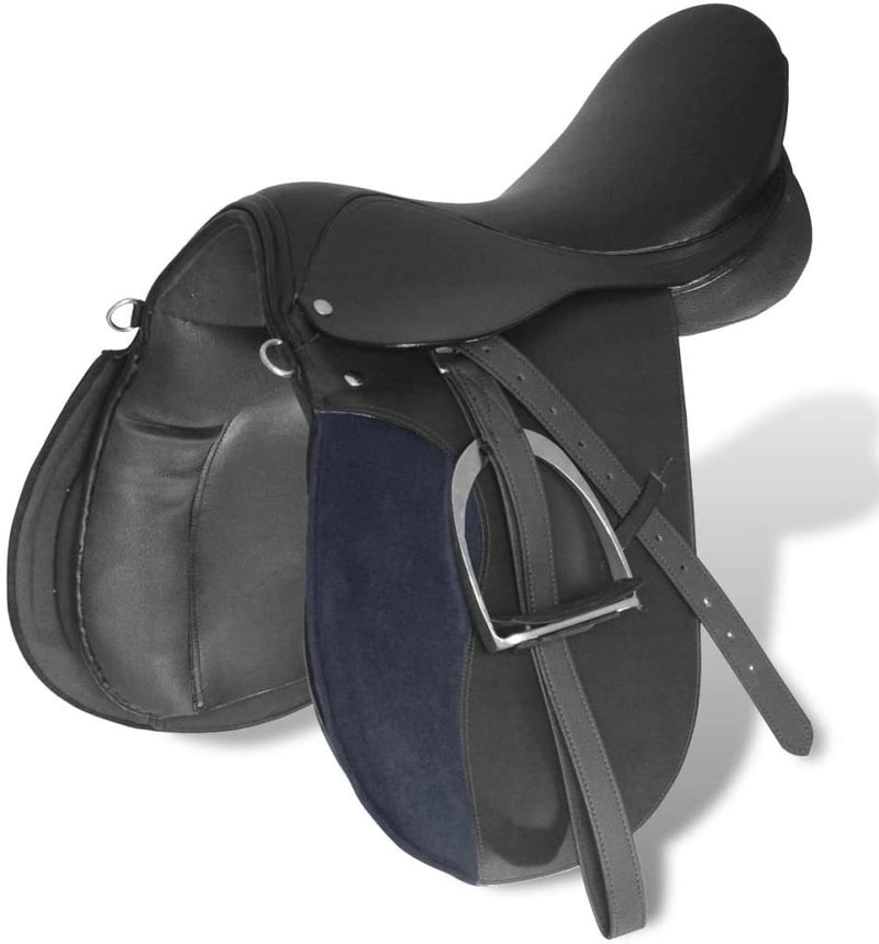 Horse Riding Saddle Set Real Leather 5-in-1 Black/Brown Multi Sizes Black 7.1” (18 cm)