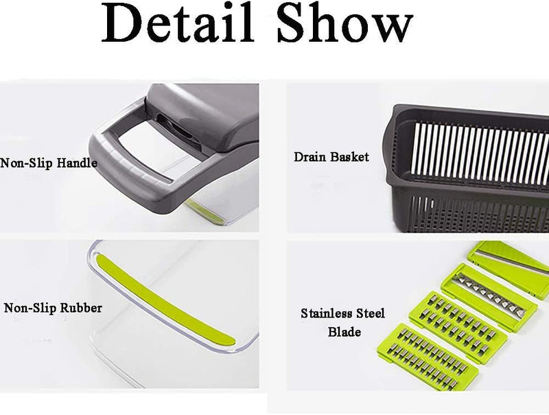 Vegetable Chopper,BRITOR Mandoline Slicer Cutter Chopper and Grater 14 in 1 Vegetable Slicer Potato Onion Chopper Veggie Chopper Dicer with Container (Gray)