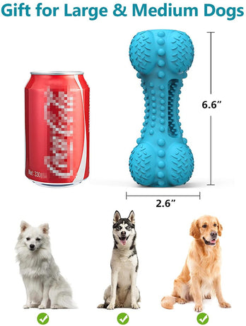 SCHITEC Dog Chew Toy for Aggressive Chewers, Tough Indestructible Natural Rubber Squeaky Dog Toys with Toothbrush for Large Medium Breed Dental Care Blue