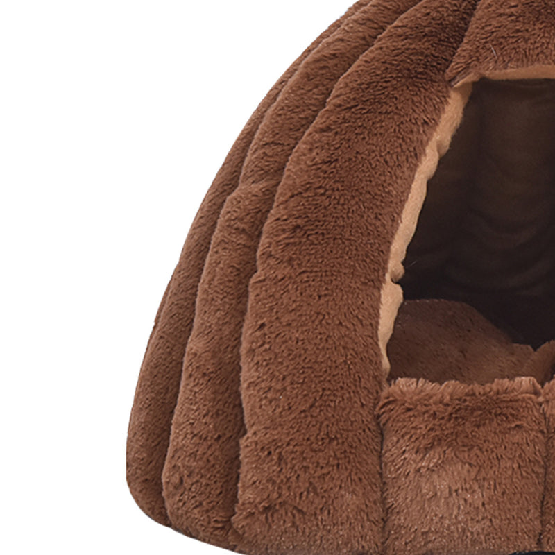 Pet Bed Comfy Kennel Cave Cat Dog Beds Bedding Castle Igloo Nest Brown M