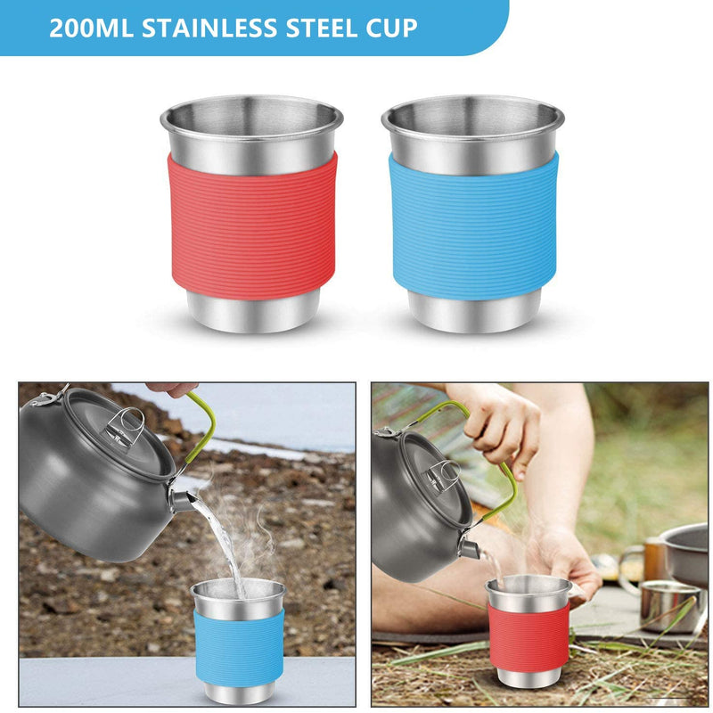 15PCS Camping Cookware Mess Kit for 2 People Non-Stick Lightweight Pots Pan Set with Stainless Steel Cups Plates Forks Knives Spoons for Camping, Backpacking, Outdoor Cooking and Picnic