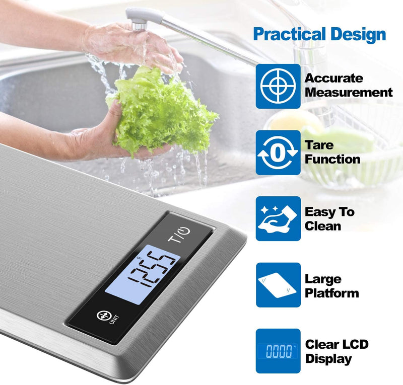 Digital Food Scale, Kitchen Scale for Baking, Cooking and Coffee with Nutritional Calculator for Keto, Macro, Calorie and Weight Loss with Smartphone App, Stainless Steel