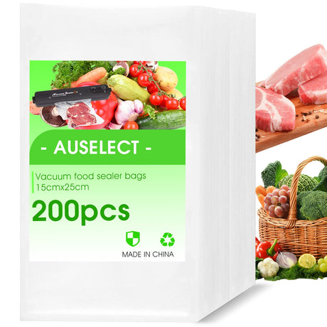 AUSELECT Vacuum Sealer Bags, 200pcs Food Vacuum Seal Bags, Vac Seal Bags (25cm*15cm) Compatible with All Vacuum Sealer, BPA Free