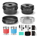 15PCS Camping Cookware Mess Kit for 2 People Non-Stick Lightweight Pots Pan Set with Stainless Steel Cups Plates Forks Knives Spoons for Camping, Backpacking, Outdoor Cooking and Picnic