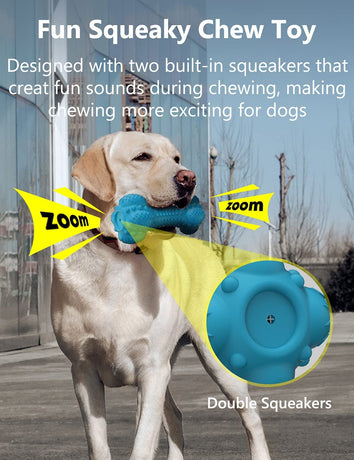 SCHITEC Dog Chew Toy for Aggressive Chewers, Tough Indestructible Natural Rubber Squeaky Dog Toys with Toothbrush for Large Medium Breed Dental Care Blue
