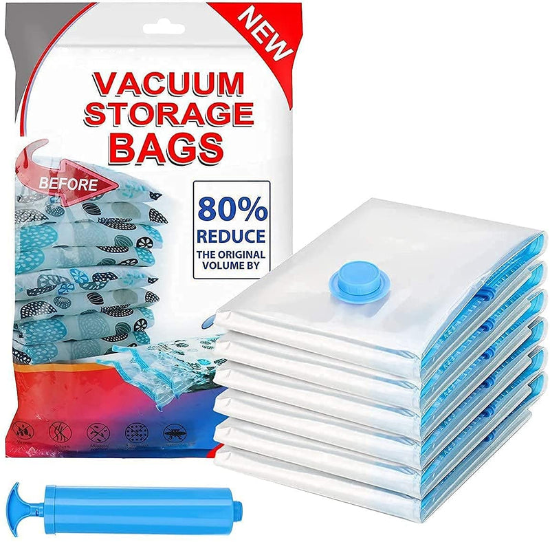 6 Pack Vacuum Storage Bags, Vacuum Bag ( 6 Large) Reusable Space Saver Closet Organizer Clothing Storage Bag with Handy Pump Compression Bags for Travel & Home 6 Pack（60*40）