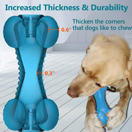 SCHITEC Dog Chew Toy for Aggressive Chewers, Tough Indestructible Natural Rubber Squeaky Dog Toys with Toothbrush for Large Medium Breed Dental Care Blue