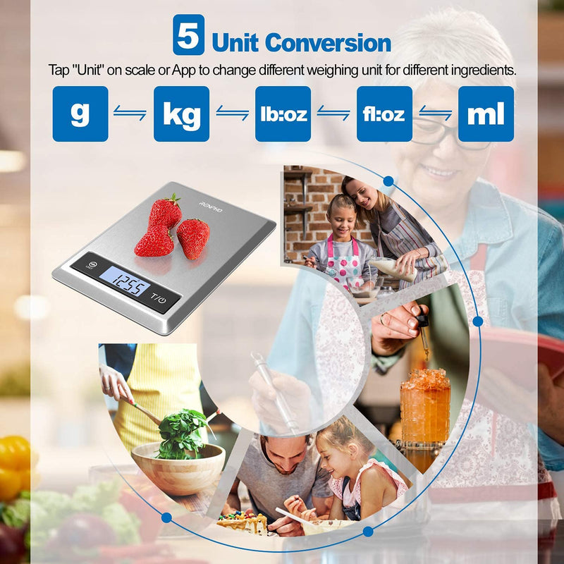 Digital Food Scale, Kitchen Scale for Baking, Cooking and Coffee with Nutritional Calculator for Keto, Macro, Calorie and Weight Loss with Smartphone App, Stainless Steel