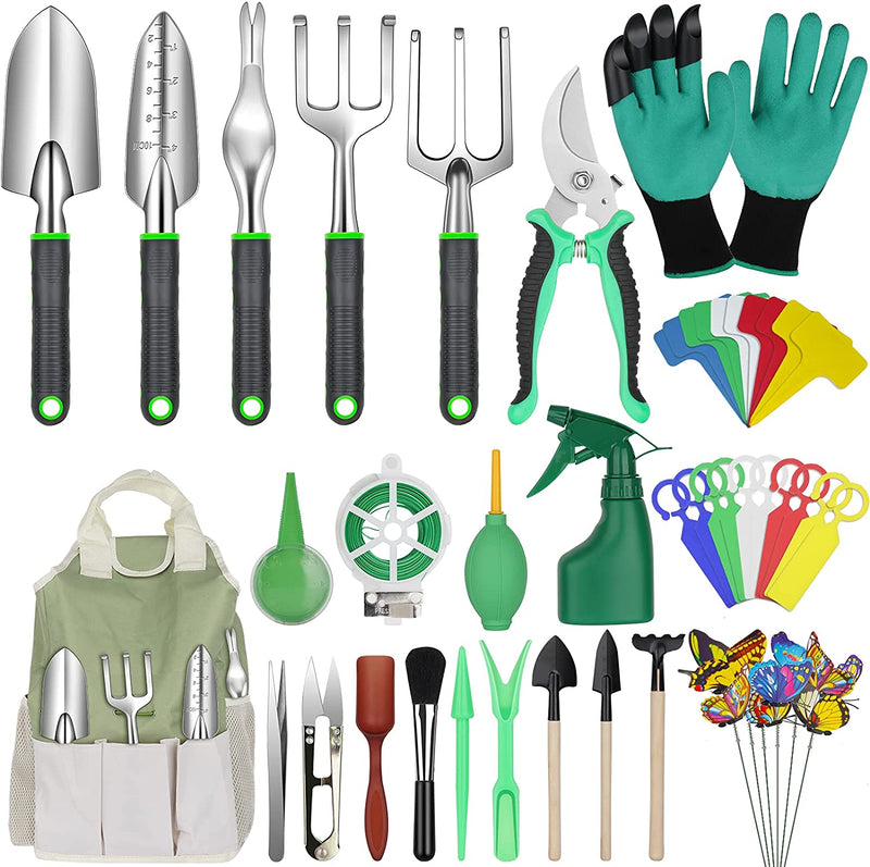 52Pcs Garden Tools Set Outdoor Gardening Tools Kit Stainless Steel Ergonomic Succulent Transplanting Hand Tool with Storage Tote Bag Gardening Gifts for Women Men